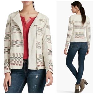 LUCKY BRAND Embroidered Knit Jacquard Moto Jacket